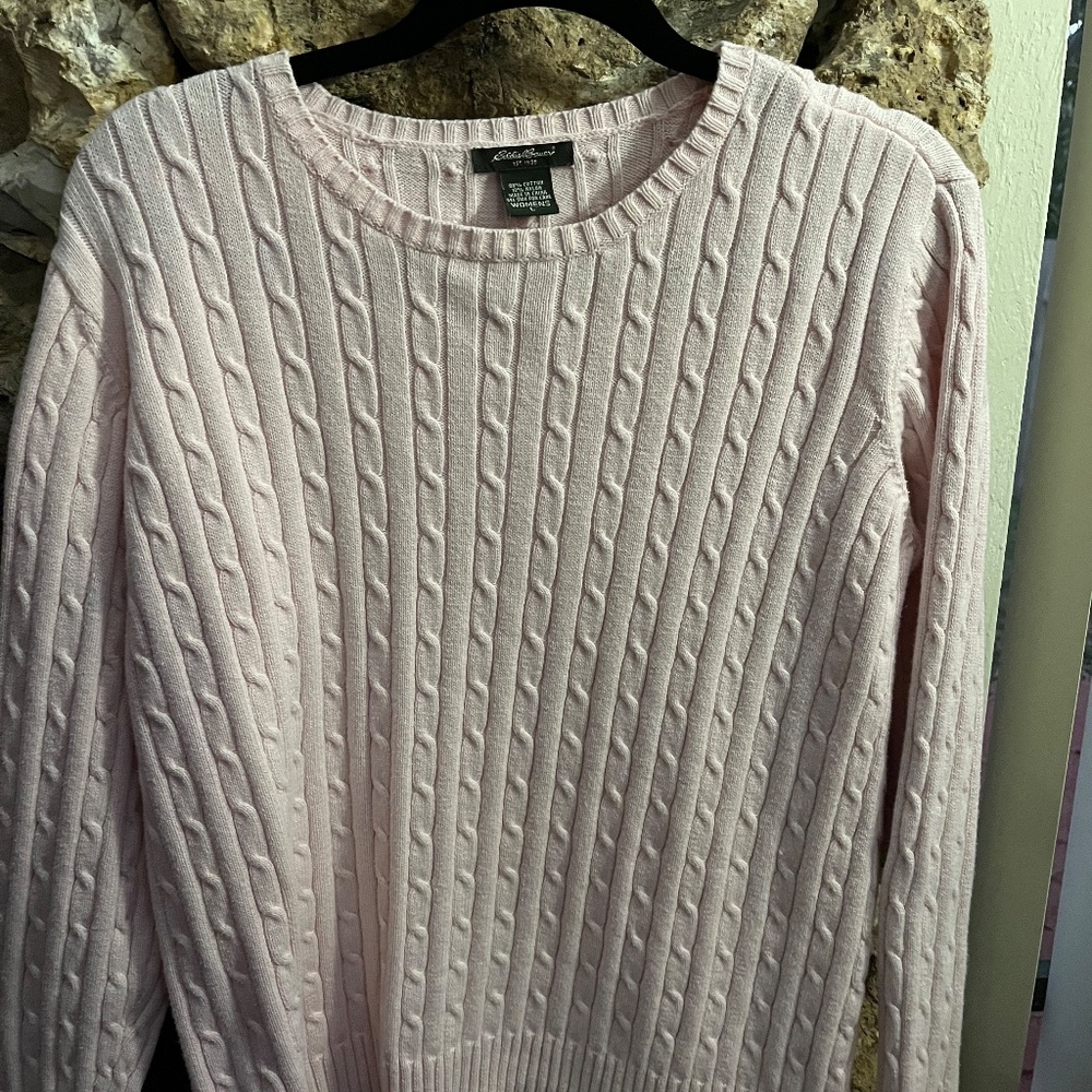 Eddie Bauer Light Pink Cable Knit Sweater - Size Large
